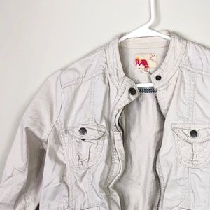 Forever 21 Light Cream 3/4 Sleeve Utility Cropped Jacket Style Juniors Size XS